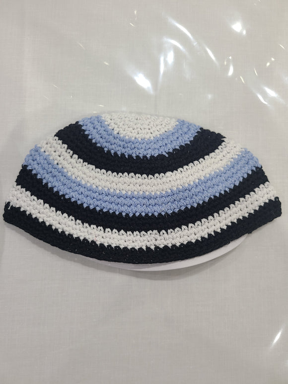 New Knit Kippah Black, blue & White Design