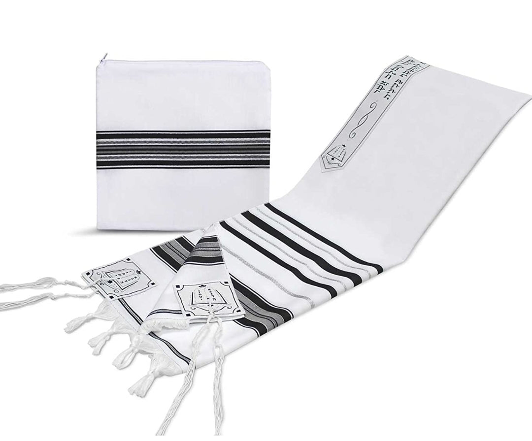 Tallit, Prayer Shawl, Scarf Style-Black & Silver