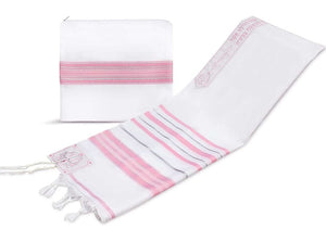 Tallit Prayer Shawl- Scarf Style Pink & Silver.