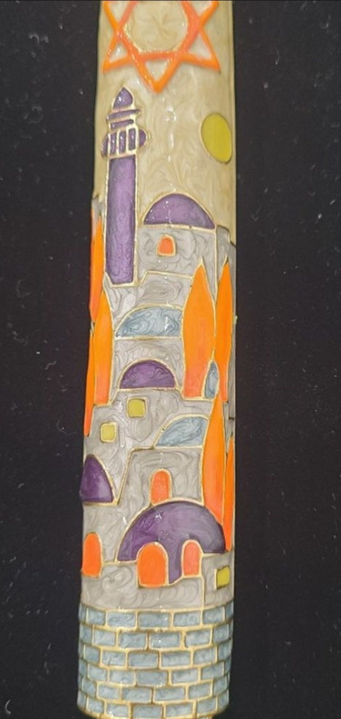 Hand painted Jerusalem Mezuzah