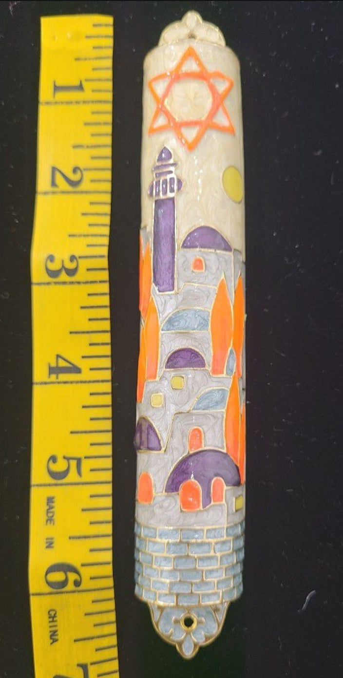 Hand painted Jerusalem Mezuzah