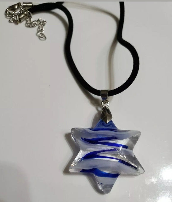 Star of david necklace Judiaca Jewlery Colorful Glass Pendant with rope chain-Brand New