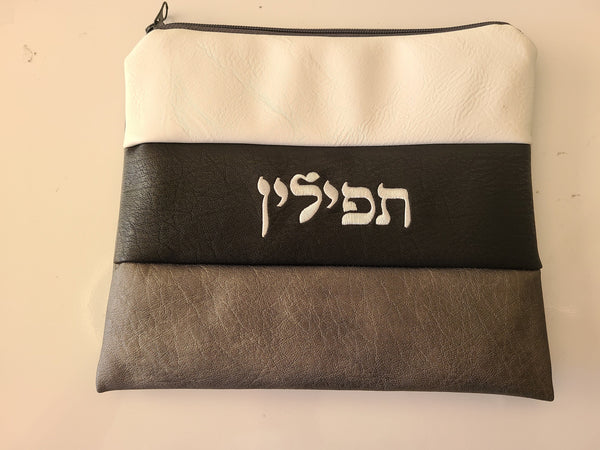 Brand New Tallit and Tefillin Bags Faux Leather with your name Embroidered on bag