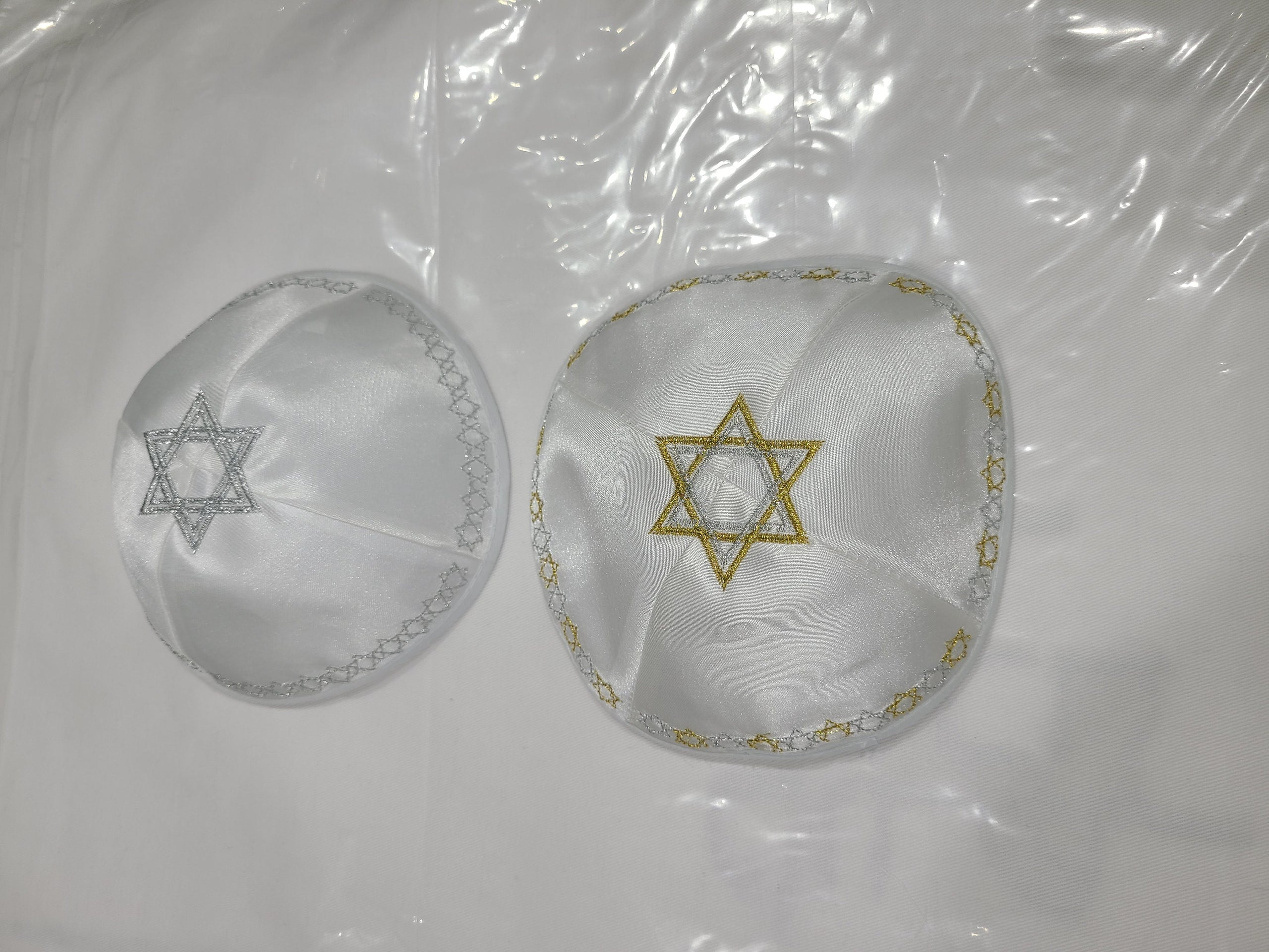 New 2 Kippahs with star of David Embroidery Judaica