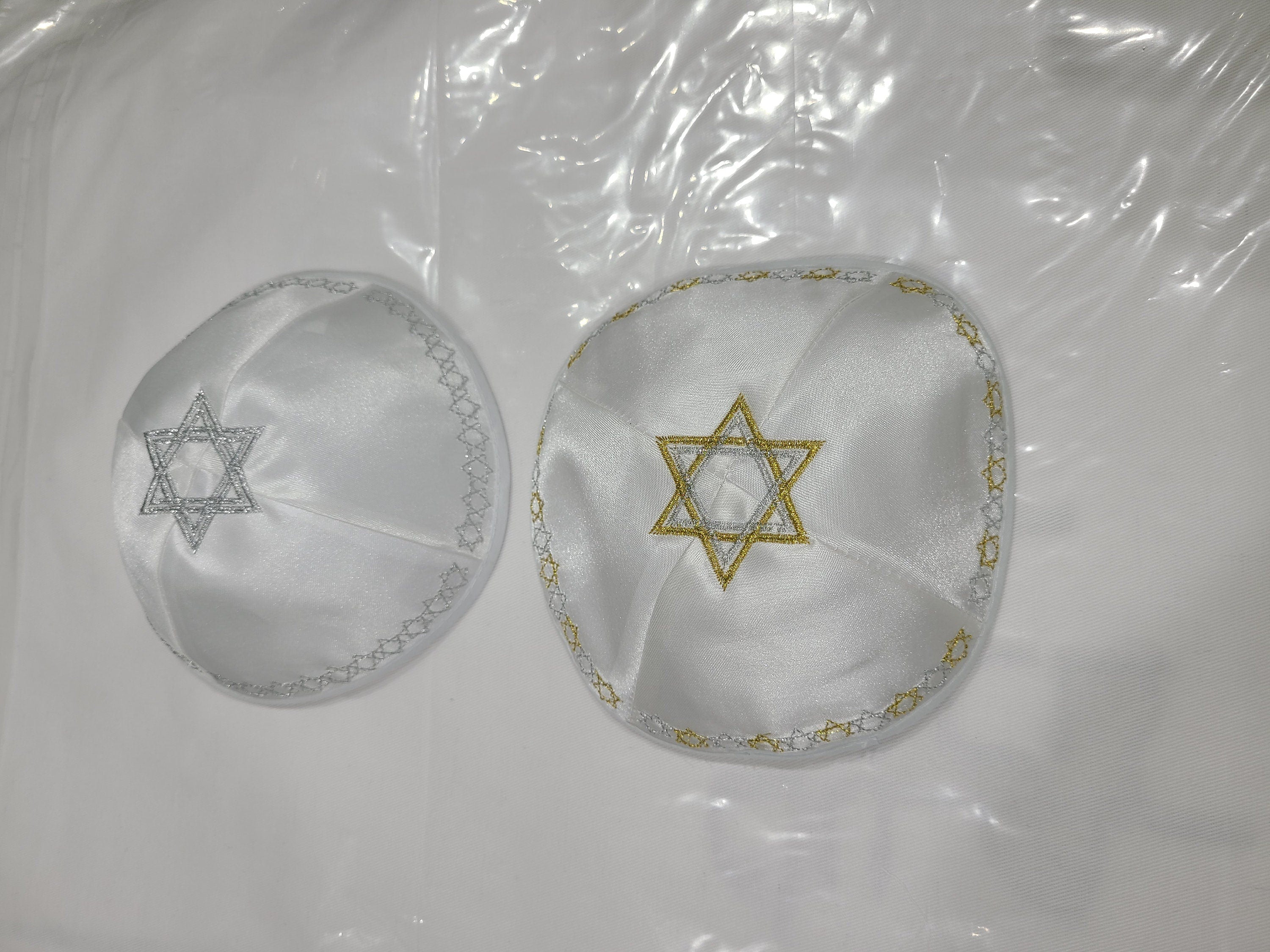 New 2 Kippahs with star of David Embroidery Judaica