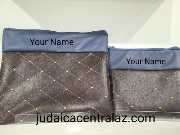 Tallit & Tefillin Prayer Shawl Bag Set- faux  Leather with Custom Embroidery of your Name included